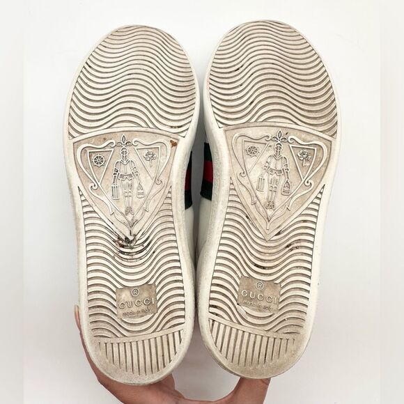 Gucci Ace Sneakers Bee Embroidered White Leather Collapsible Heel EU 38 US 8 - Picture 7 of 11